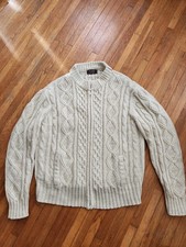 Vintage Thane Cable Knit Zip Up Sweater Cream Color Trendy GPA Sweater