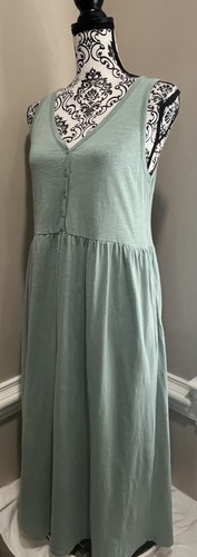 Maxi Vestido Pact Para Mujer Pequeño Algodón Orgánico Verde Salvia Henley Vestido Sin Mangas Cómodo - Imagen 6 de 13