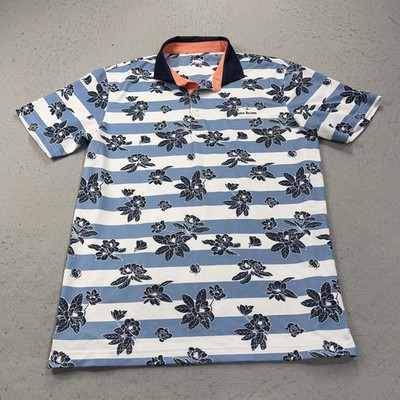 Arcadia Bluffs Golf Polo Shirt Mens Small Blue White Puma Floral Loud Stretch
