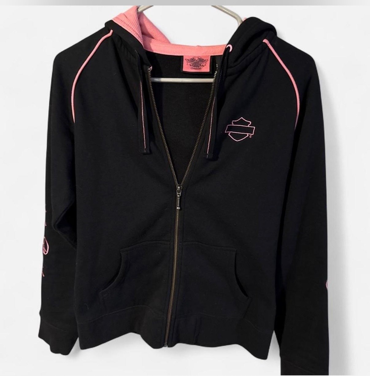 Black And Pink Harley Davidson Women’s Zip up Size M