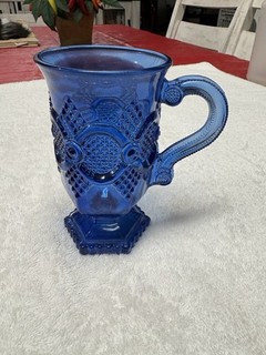 Cobalt Blue Pressed Glass footed Mug In The Avon Cape COD Pattern
