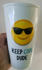 White Coffee Tumbler - Sunglasses Emoji "Keep Cool Dude" 6" Tall 