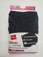 Hanes Women's Comfort Period Panties Super Boxer Briefs, Black, Size 9/2XL