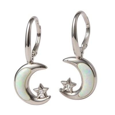 Sterling Silber weißer Opal Mond & Stern Leverback Ohrringe von Alamea