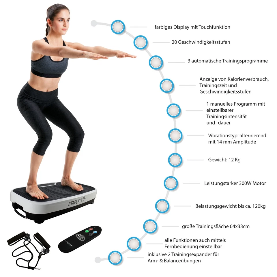 Vitaplate SE Vibrationsplatte 300W 20 Stufen 3 Programme Fitness Heimtrainer - Bild 2 von 4