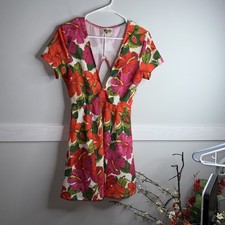 Show Me Your MuMu Ibiza dress rare print Hibiscus sz L Hawaiian floral 