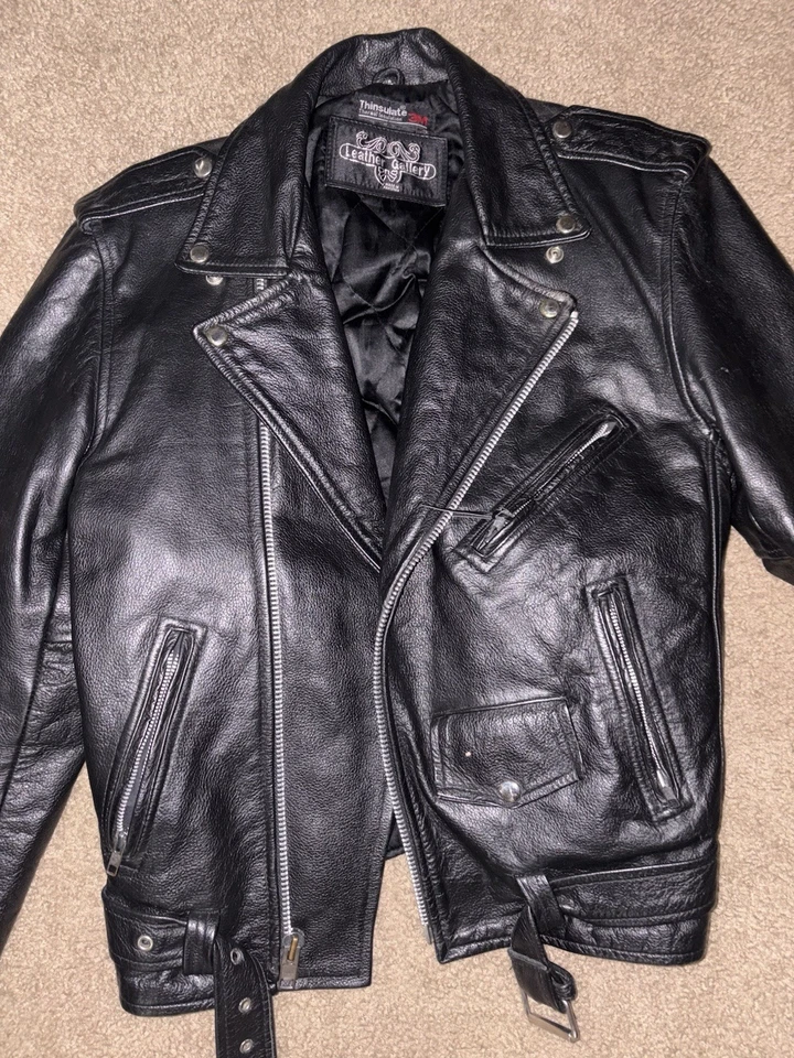 Chaqueta de moto Gallery de cuero vintage 100 % cuero genuino para mujer Foto 2 de 4