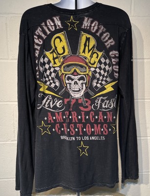 Y2K Affliction American Custom Motor Club Skull Black Mens Long Sleeve 2XL