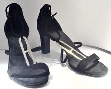 HERMES Black Suede Strass Ideale Heeled Sandals Size 38 US 7.5 With Box Receipt