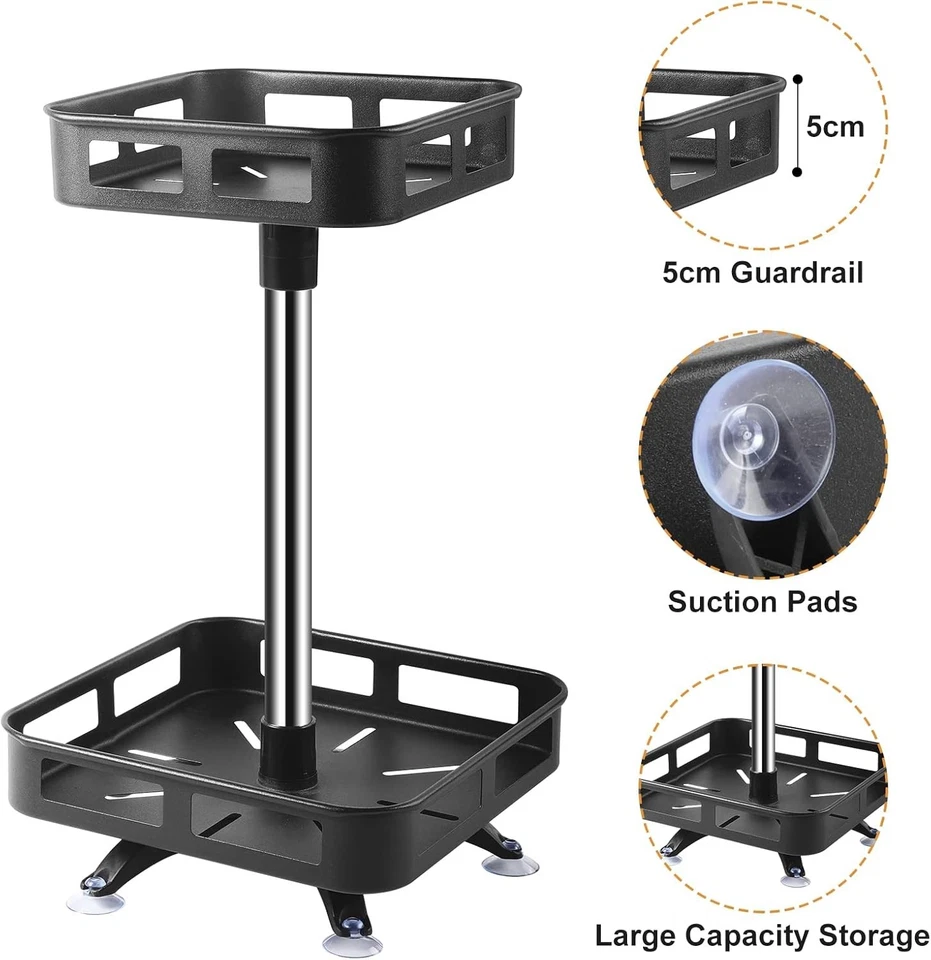 Kitchen Organizer 2 Tier Lazy Susan Turntable 360 Rotating Spice Rack Black - Image 3 of 4