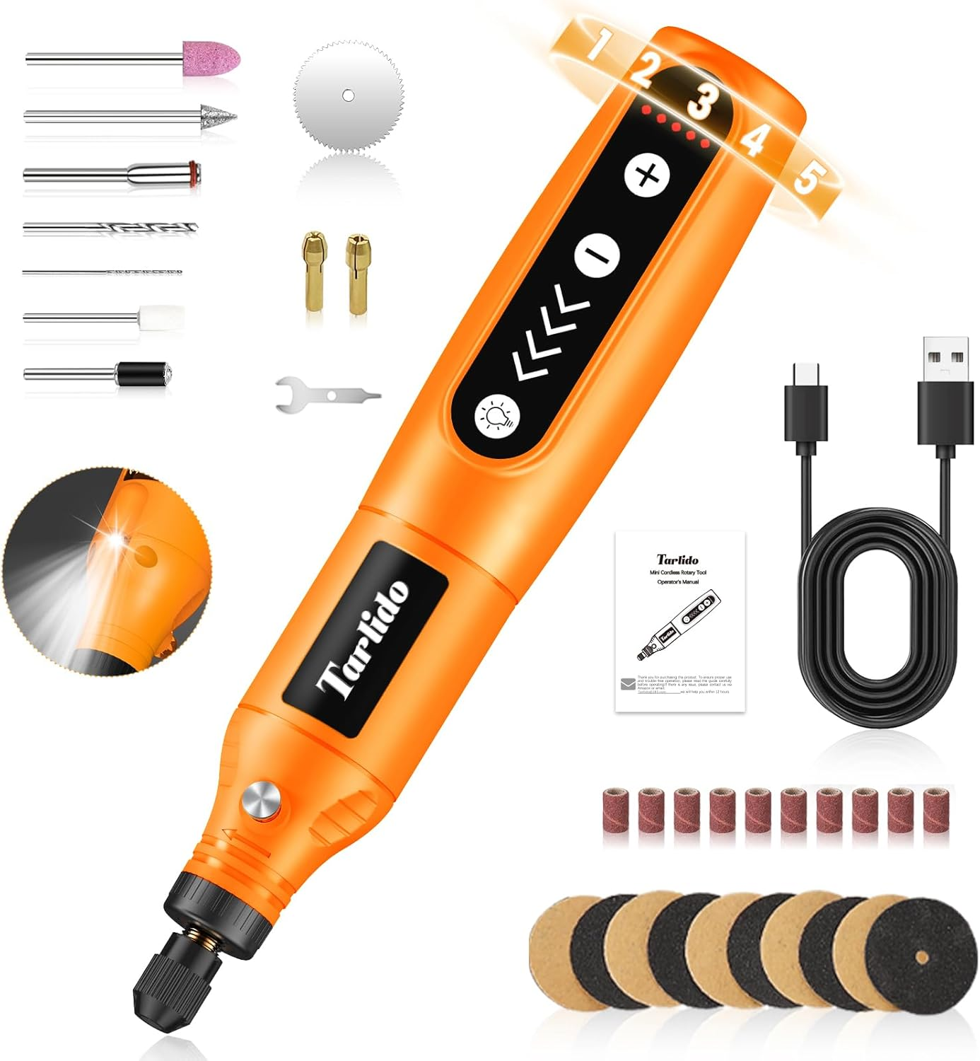Rotary Tool - 3.7V Cordless Rotary Tool Kit 2.0Ah 18000RPM 5-Speed Engravertool