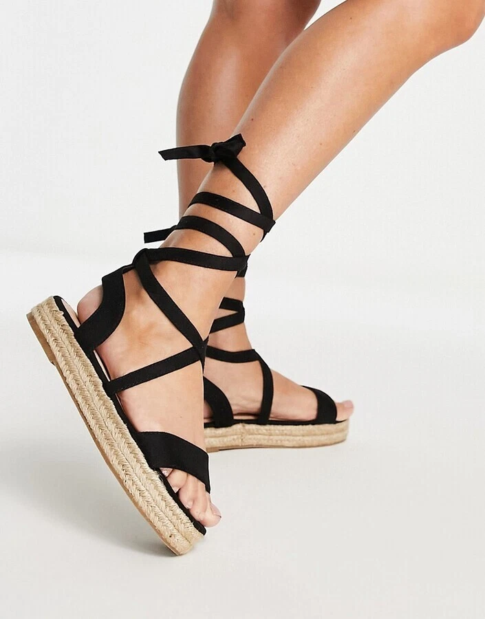 Truffle Collection women s espadrille tie leg sandals in black uk