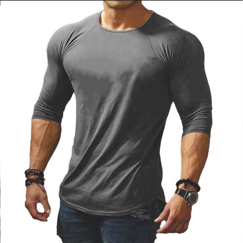 Men's Spring Thin Slim Crewneck Long Sleeve Sport Solid Color T-shirt Top - Picture 20 of 36