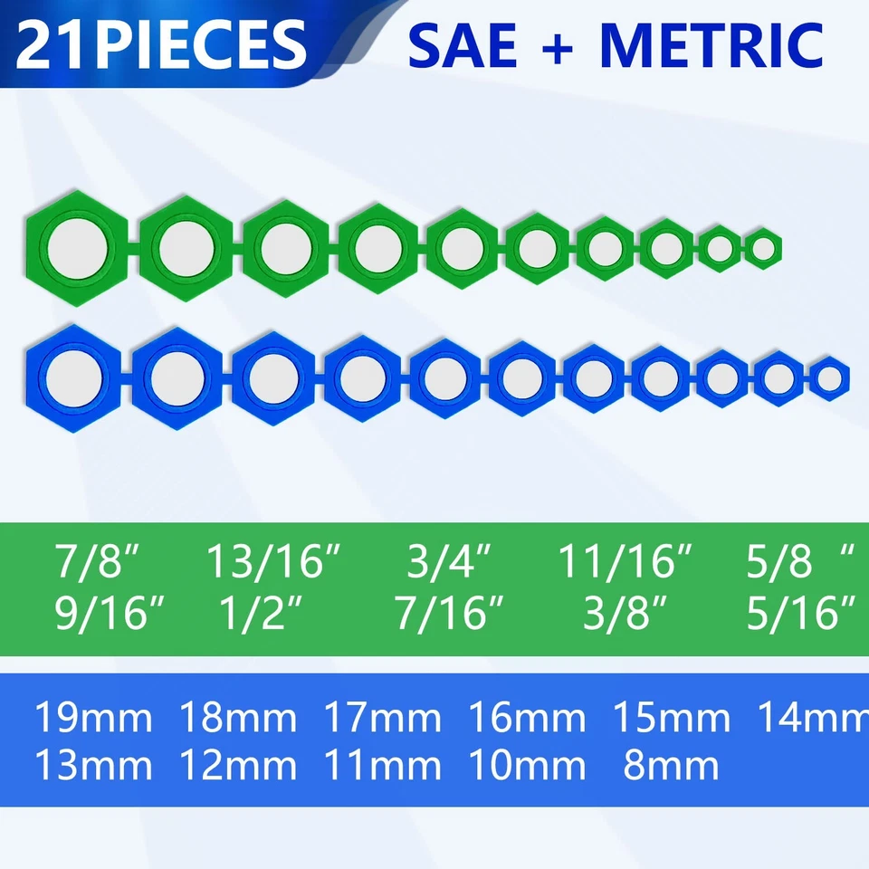 21pcs Magnetic Socket Inserts Tool Set SAE and Metric Sets 8-19mm & 5/16"-7/8" - Image 3 of 4