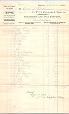 T.H. Capper & Son Plumber Boston, MA 1903 Long Billhead Geo. M Rogers* (#13)