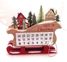 Sleigh Advent Calendar Countdown Days ‘Til Christmas Wood Snowflake With Magnet