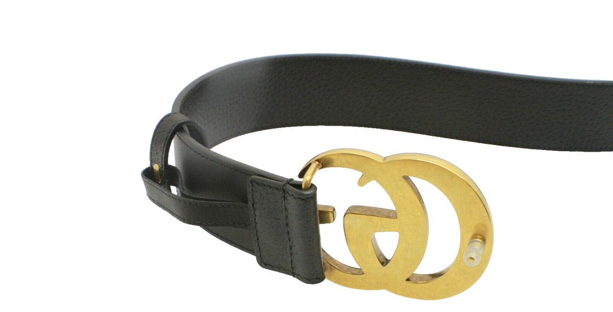 Black Leather Belt with Gold Double-G Buckle 130 cm 50” Across New w/ Box Gucci Double G Buckle Leather Belt Black | Dallas Handbags main image 3