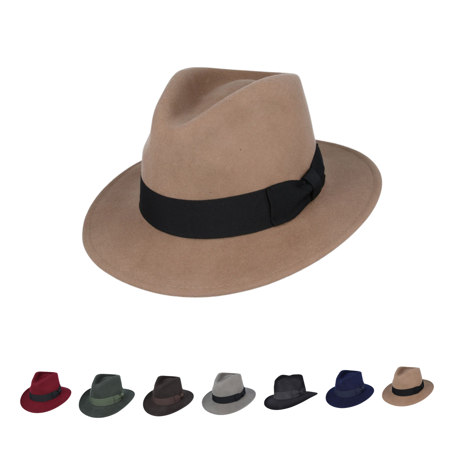 Crushable Wide Brim Wool Fedora Hat with Grosgrain Band for Men and Women