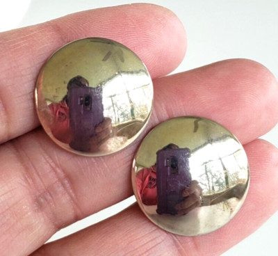 Vintage Signed Star Round Pale Gold Tone Screw Back Earrings 13/16'' Disc