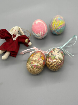 4 Easter Egg Ornaments, Hanging Easter Eggs Tree Decor Bowl Filler