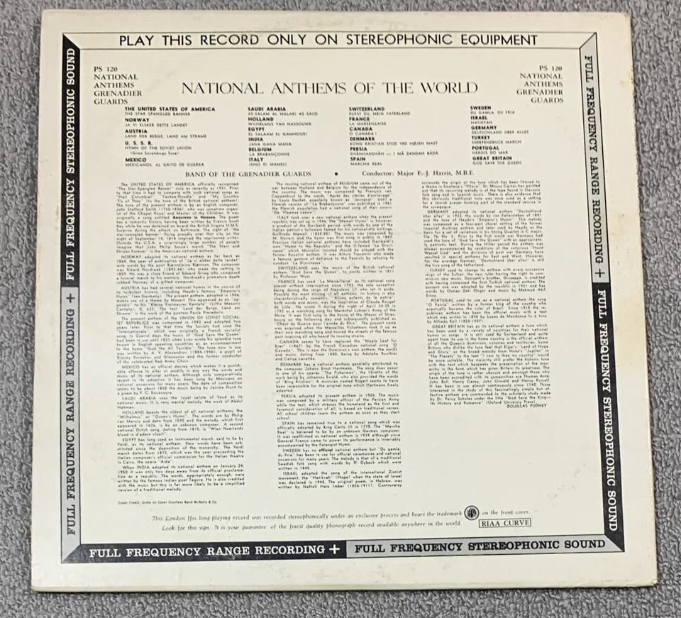 National Anthems Of The World Band Of Grenadier Guards Stereophonic Vinyl LP - Image 2 of 4