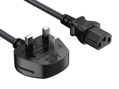 3ft IEC320 C13 to BS1363 England UK Power Cord with Fuse 18AWG 13A/250V, Black