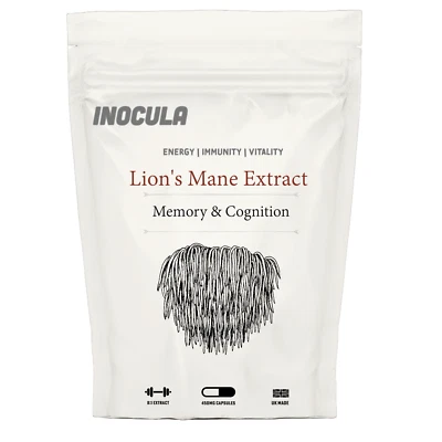 INOCULA Lions Mane Mushroom Extract Capsules 2400mg 120mg Polysaccharides Strong Vegan