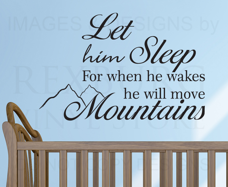 Sleeping Baby Boy Wall Decal - Let Him Move Mountains - K94