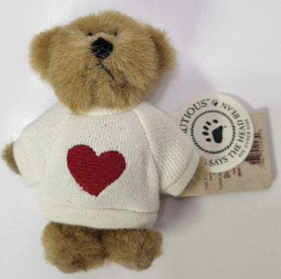 HTF Boyds Bear Bestest Luv Mini Plush Heart Sweater Jointed Valentine Brown Tags