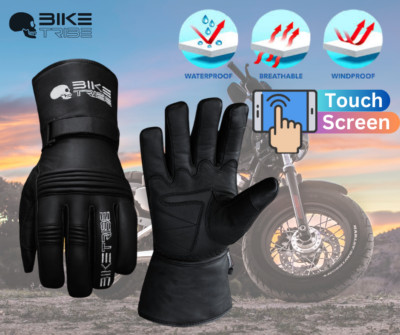 Bike Tribe   Leather Motorcycle Gloves, Touchscreen 3M Thinsulate Water-Resistan