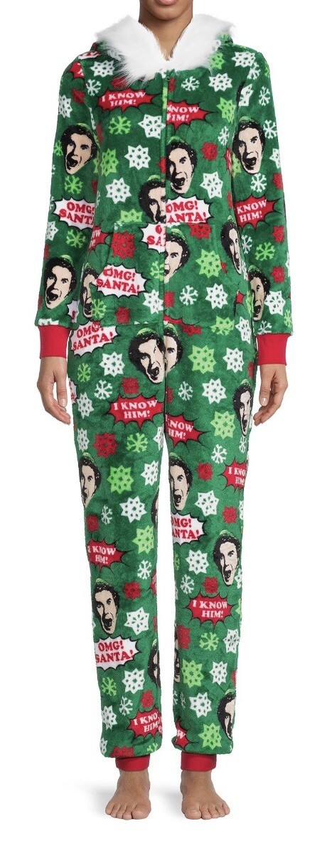 Buddy Elf Christmas One Piece Hooded Super Minky Pajamas Union Suit Women’s  MED