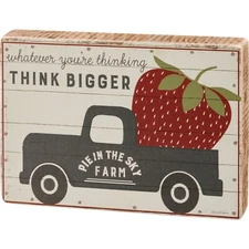 Decorative Wood Box Sign - Truck Hauling Strawberries "Whatever You're Thinking"