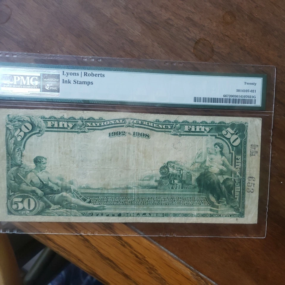 1902 $50 NATIONAL -DATE BACK  PMG20 fr667 VanWert.  s/n 1964..  REALLY NICE!!! - Image 3 of 4