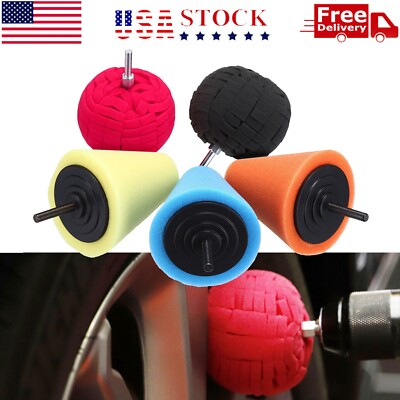 Foam Drill Polishing Cone Ball Pads Kit Car Hub Waxing Buffing Wheel Polisher 4''