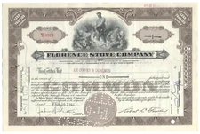 Florence Stove Company Stock Certificate (Massachusetts, 1940's