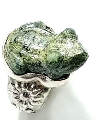 Jade Frog Carved Silver Ring Size 7.5-8 Silver 925 Nature Dark Green From JP