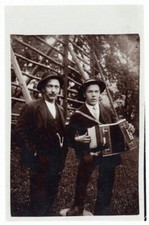 Accordion Duo Player 1900 Music Instrument Carnival Musicians Antique Photo 8688