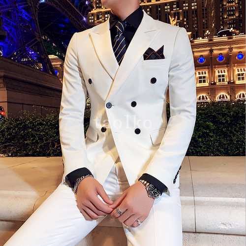 Double Breasted 3PCS Suits Jacket Vest 