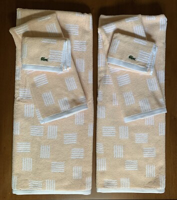 Lacoste Set of 6 Raster Towels Peach White 2 Bath 2 Hand 2 Face  Blossom Pink