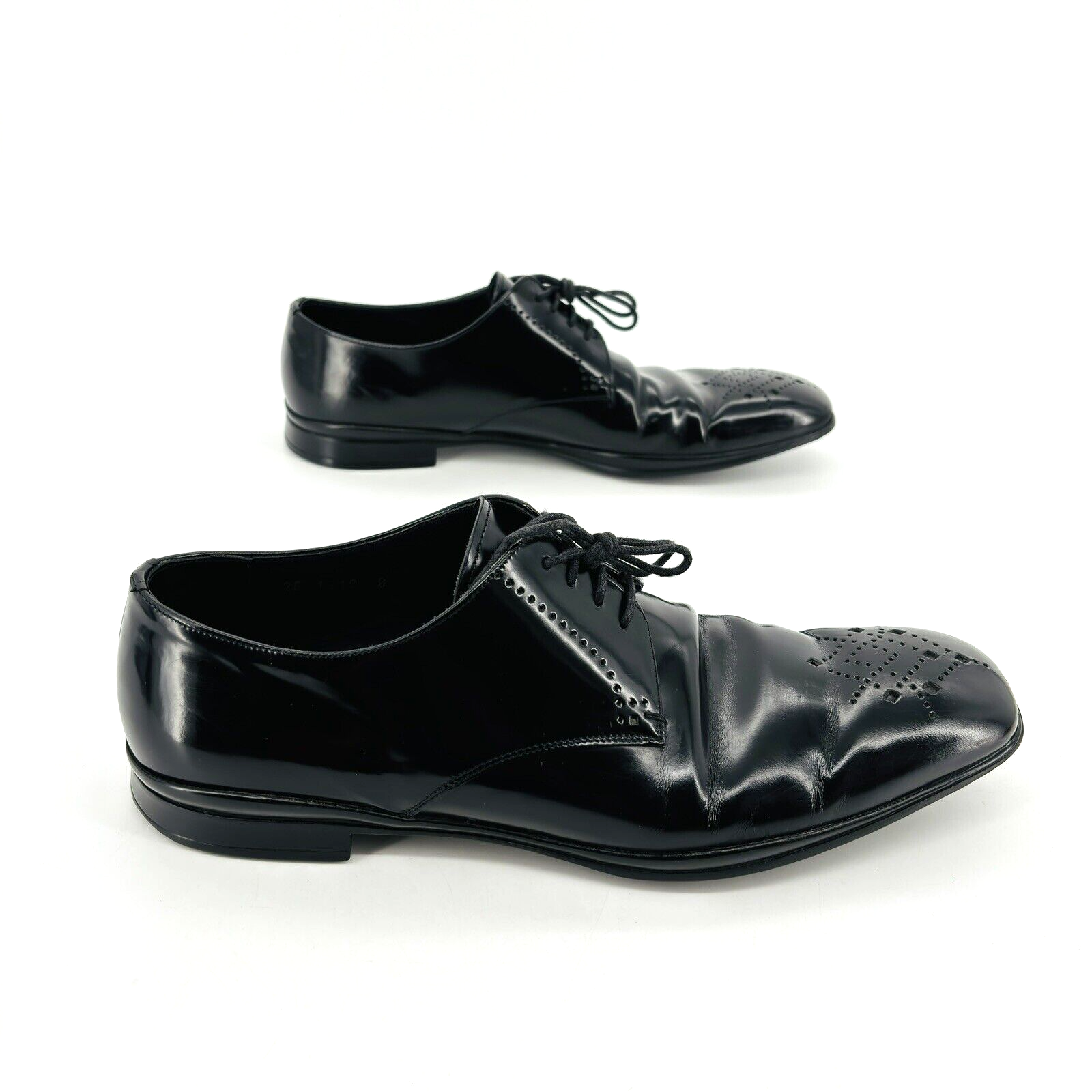 SAOLA Scarpa elegante uomo 9 2E larga (Prada taglia 8) punta a cappuccio derby pizzo nero vernice pelle