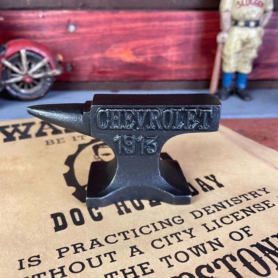 Chevrolet 1913 Cast Iron Anvil, Antique Finish, Chevy, Man Cave