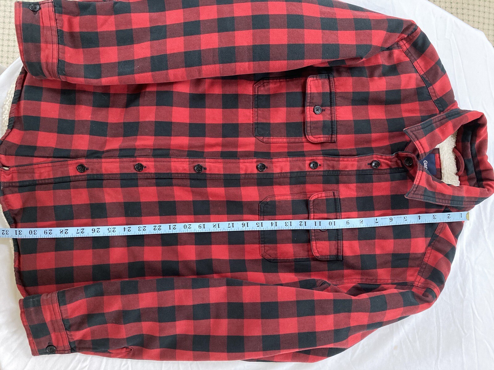 Gap Sherpa Lined Shirt Jacket Buffalo Plaid Red Black Men's Size Large