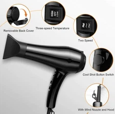 Liraip Negative Ionic 1800 Watt Professional Salon Hair Dryer with Cool Button