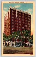 South Carolina~Hotel Columbia Street View~Made In USA~Vintage Linen Postcard