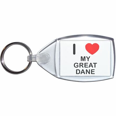 My Great Dane I Love Heart Clear Plastic Key Ring (S, M or L)
