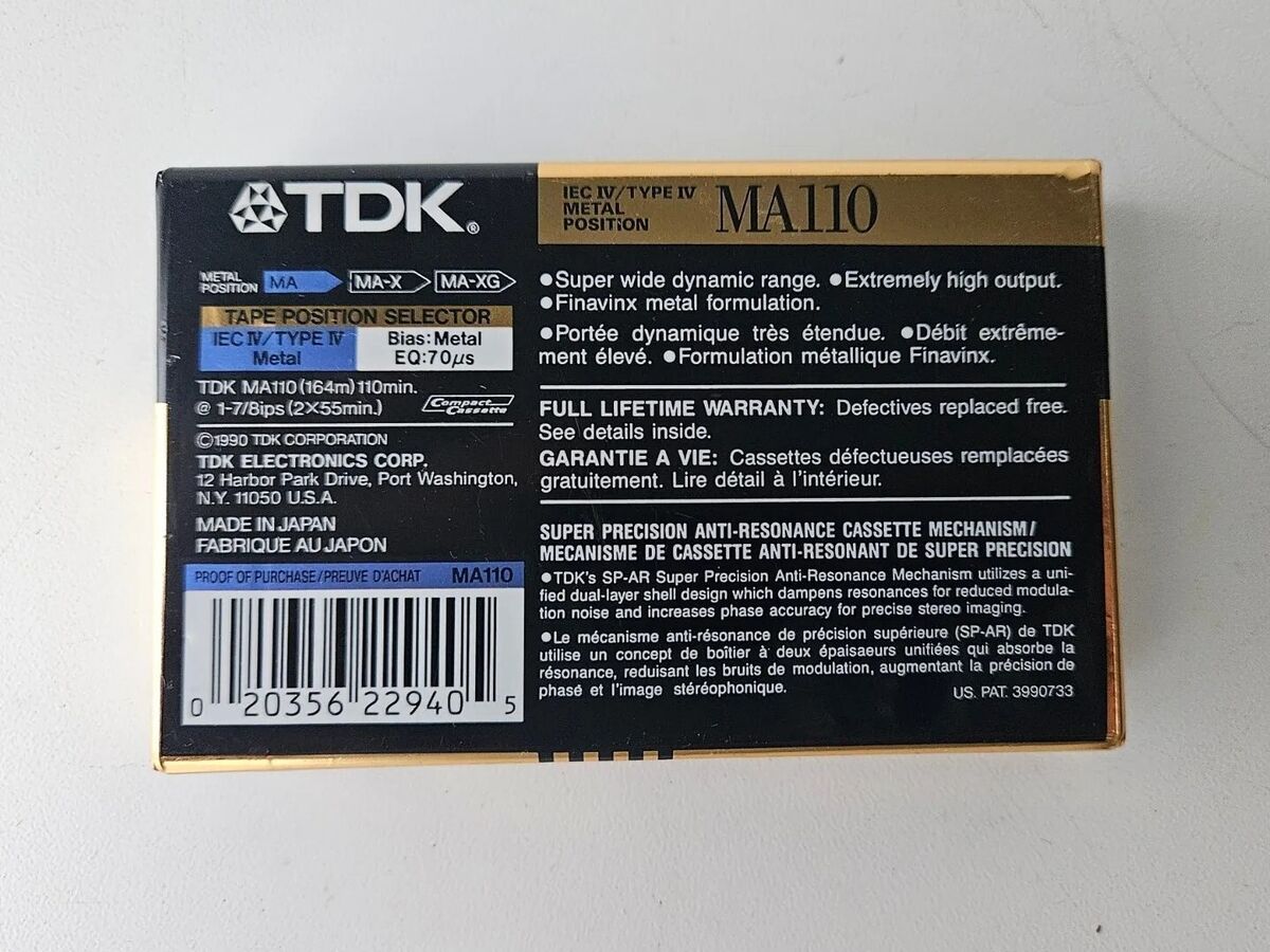 Vintage TDK MA110 Type IV Metal Bias, BLANK CASSETTE TAPE Vintage TDK MA110 Type IV Metal Bias, BLANK CASSETTE TAPE
