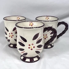 Temptations Old World Eggplant Footed Mugs Set of 3 5” Handpainted Purple