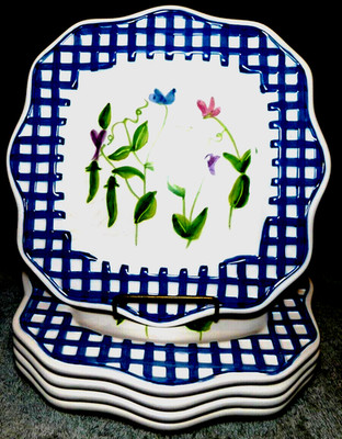 Block Basics~Sweet Pea Square Dessert Plates Set of 5