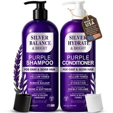 Sulfate Free Brass Toning Purple Shampoo and Conditioner Set for Grey and Sil...