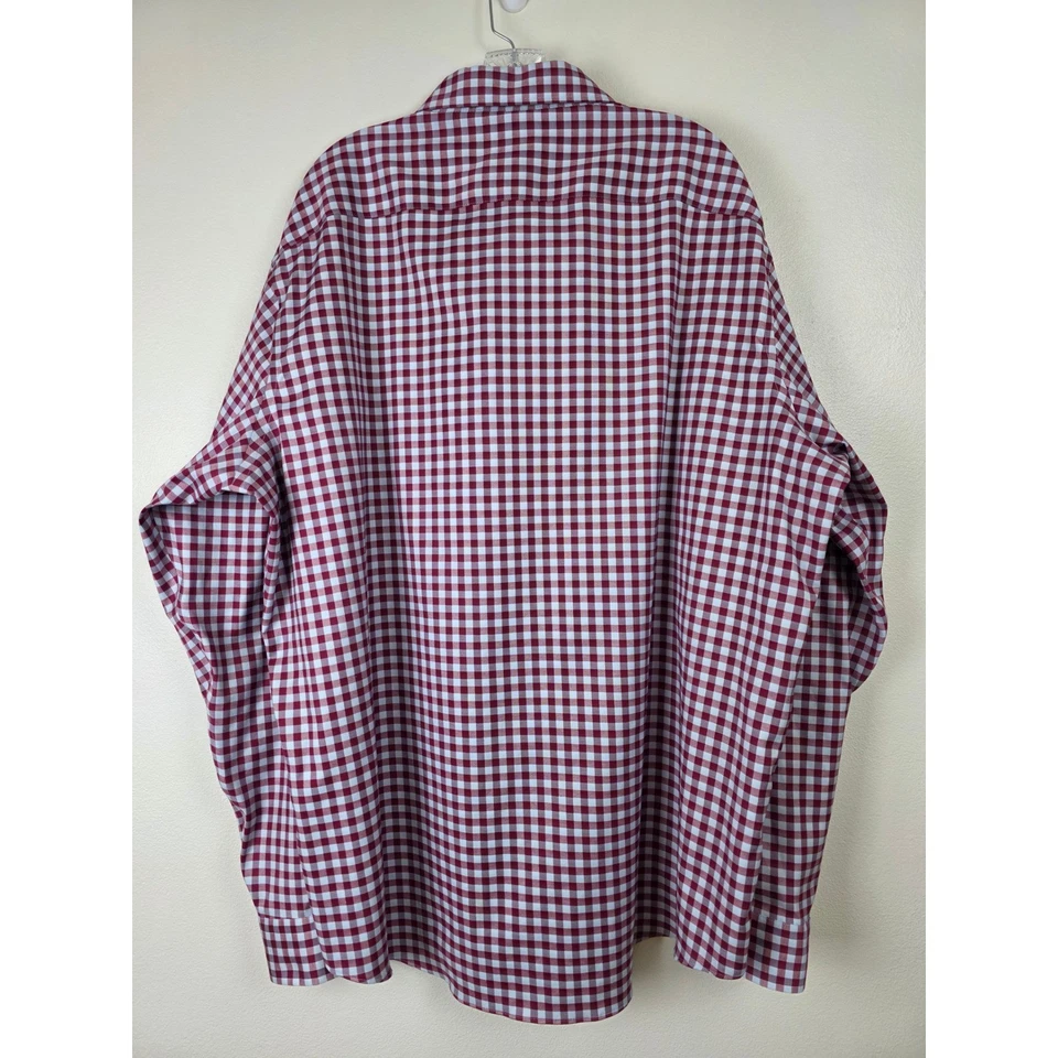 Egara Dress Shirt Mens 3XLT Red Gingham Checkered Slim Fit Non Iron Long Sleeve - Image 2 of 4